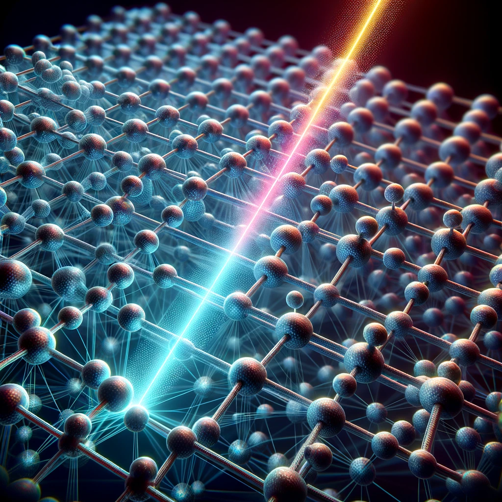 A laser beam shocking a lattice of atoms